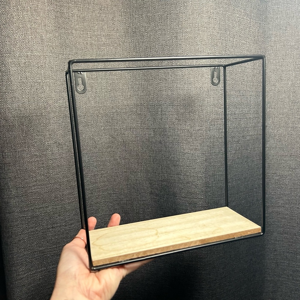 Black metal and wood square shelf